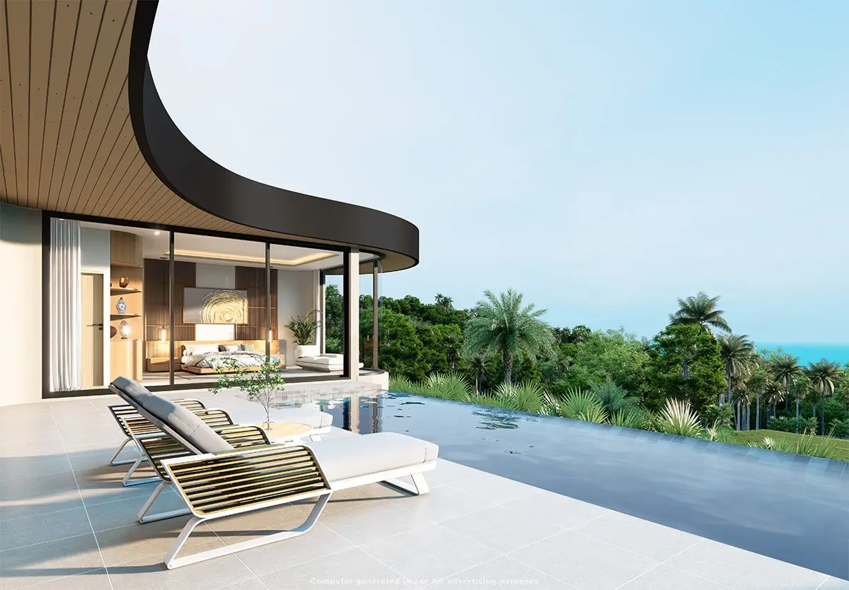Curved-Roof Single-Level Sea-View Pool Villa
