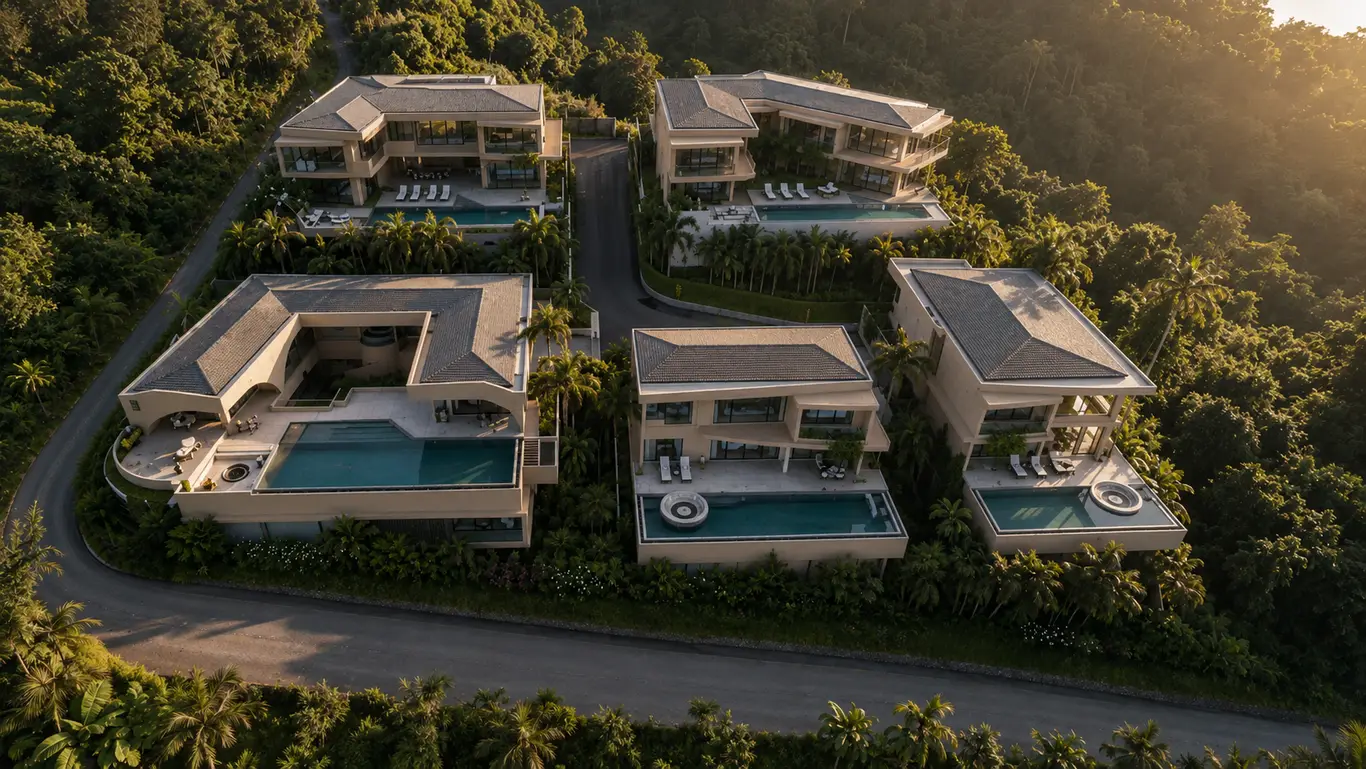 3,020 m² Hillside Sea-View Land with 5-Villa Development Plan, Chaweng — view 1