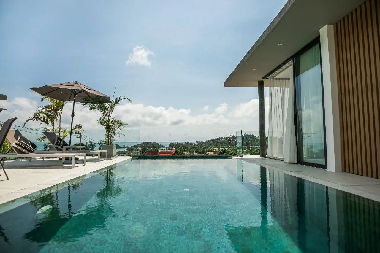 New Three-Bedroom Sea-View Pool Villa a Short Walk from Choeng Mon Beach