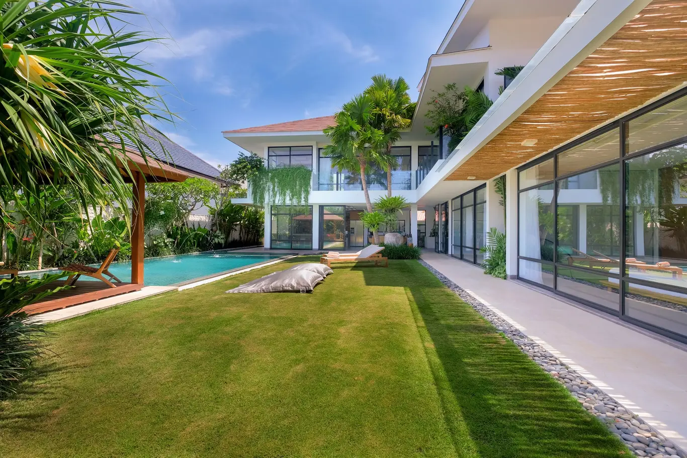 Four-Bedroom Designer Pool Villa with Family Room, Steps from Canggu's Cafés