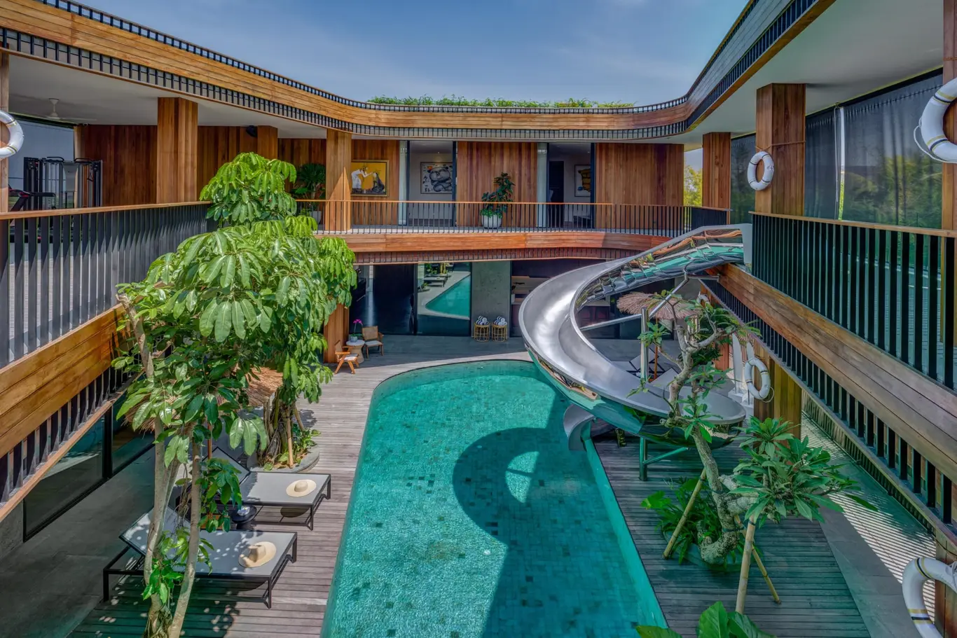 Open-Air Atrium Six-Bedroom Villa with Sculptural Pool Slide, Pererenan
